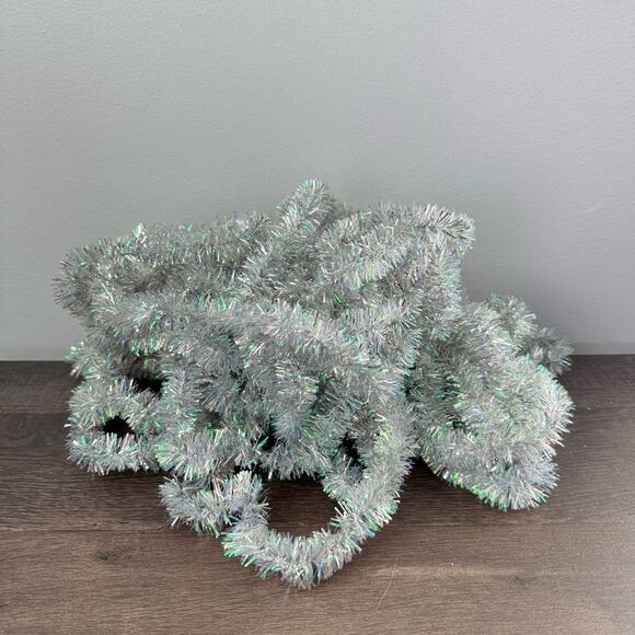 Vintage | Tinsel Iridescent Silver Small Thick Christmas Tree Garland Decor 36ft - Picture 1 of 3
